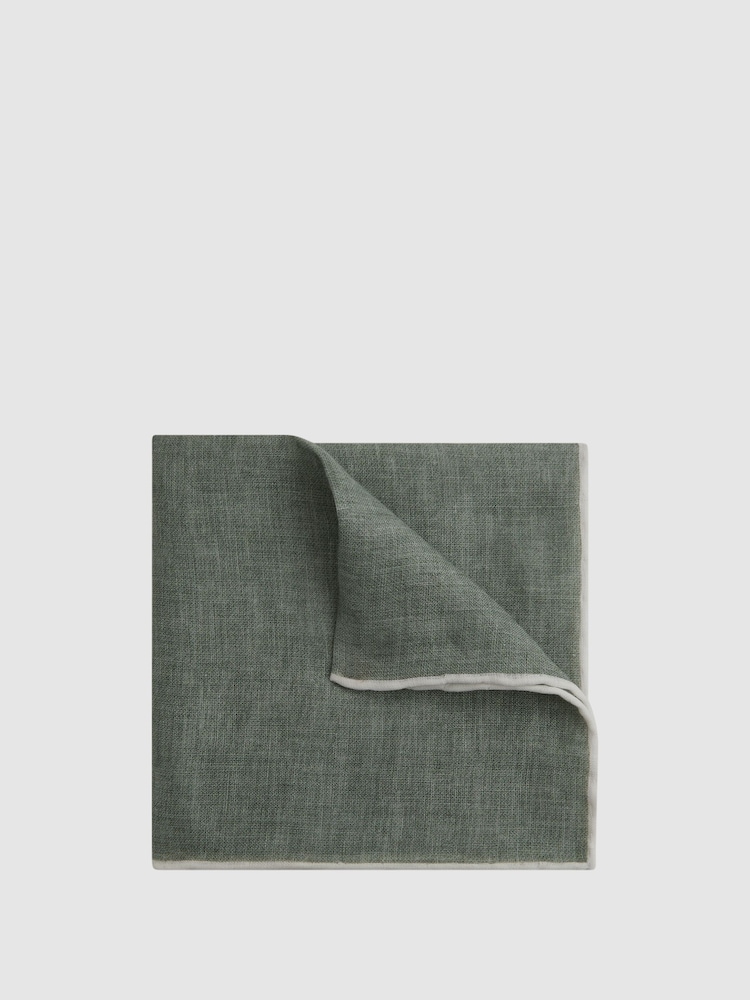 Reiss Sage Melange Piazza Linen Plain Pocket Square - Image 1 of 5