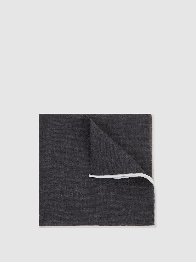 Reiss Navy Piazza Linen Plain Pocket Square - Image 1 of 5