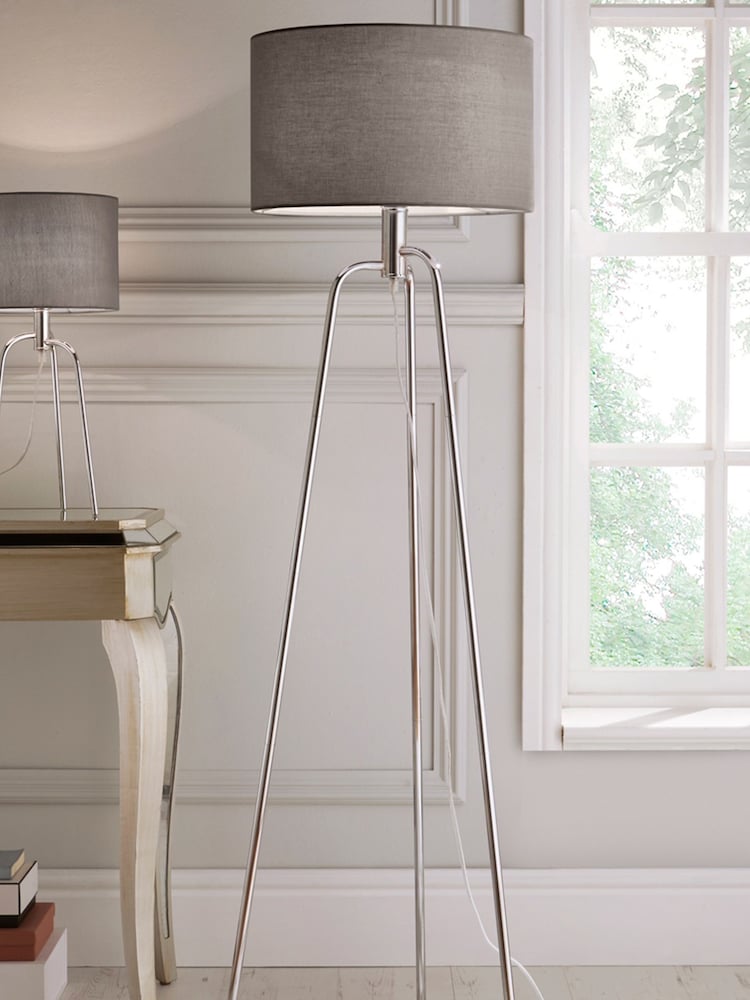 Village At Home Chrome Jerry Tripod Chrome Floor Lamp - Image 1 of 3