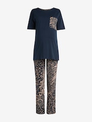 Albastru bleumarin cu animal print - Pijamale de maternitate 100% bumbac - Image 3 of 6