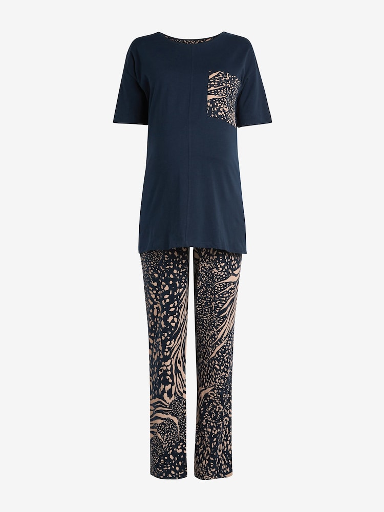 Navy Blue Animal Maternity 100% Cotton Pyjamas - Image 3 of 6
