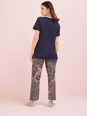 Albastru bleumarin cu animal print - Pijamale de maternitate 100% bumbac - Image 4 of 6