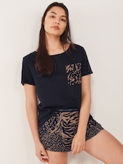 Navy Blue Animal Cotton Pyjamas - Image 3 of 6