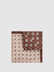 Reiss Tobacco Melange Ostranto Reversible Silk Pocket Square - Image 1 of 6