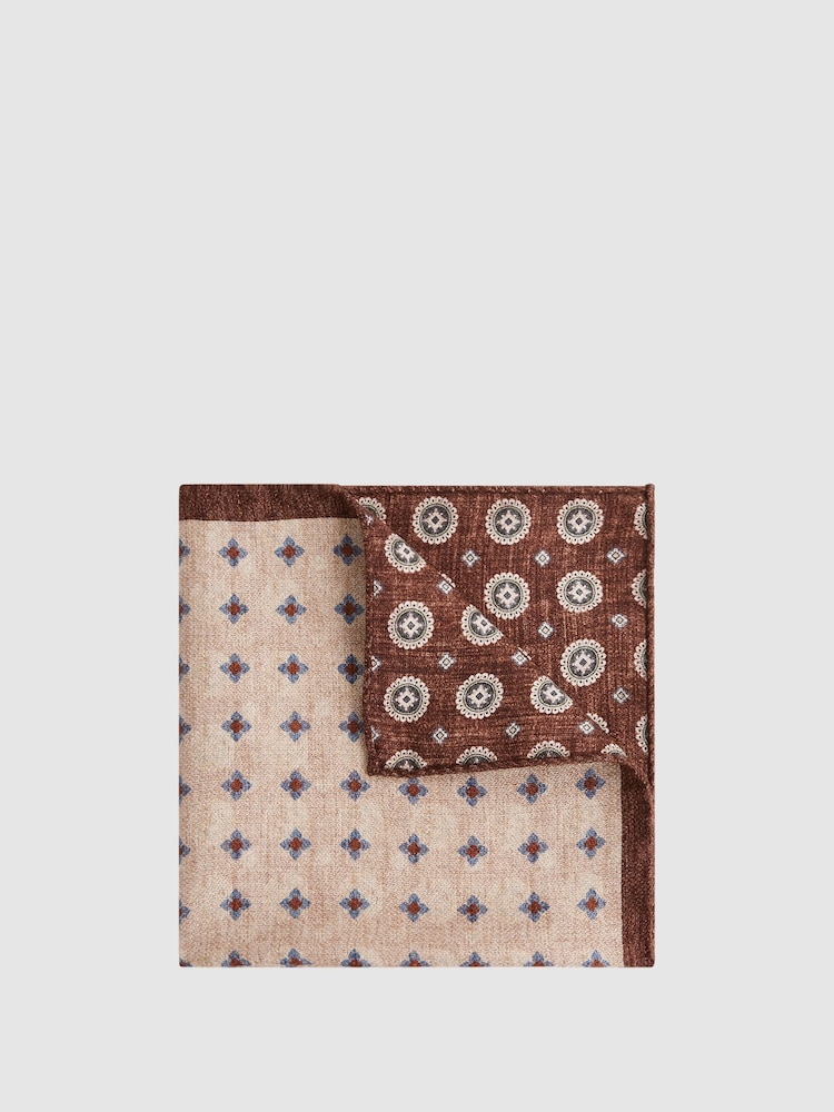 Reiss Tobacco Melange Ostranto Reversible Silk Pocket Square - Image 1 of 6