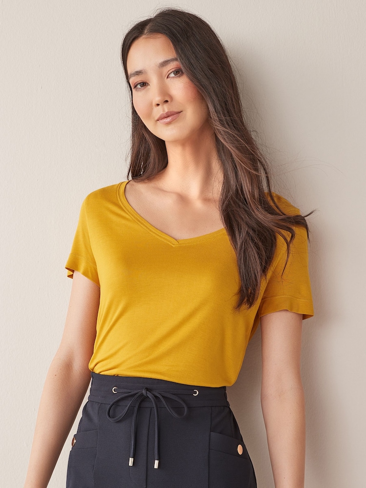 Ochre Yellow Slouch V-Neck T-Shirt - Image 1 of 5