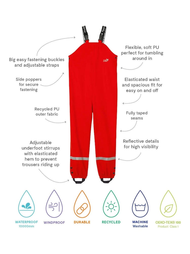 Muddy Puddles Red Rainy Day Waterproof Dungarees - Image 4 of 4