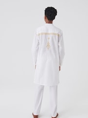 White/Gold Regular Length Embroidered Boys Kurta (3-16yrs) - Image 2 of 9