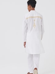 White/Gold Regular Length Embroidered Boys Kurta (3-16yrs) - Image 3 of 9