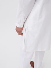 White/Gold Regular Length Embroidered Boys Kurta (3-16yrs) - Image 6 of 9