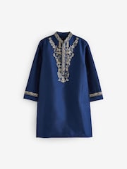 Navy Blue & Gold Regular Length Embroidered Boys Kurta (3-16yrs) - Image 10 of 12