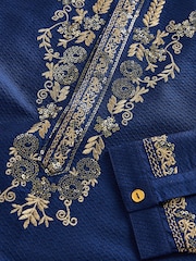 Navy Blue & Gold Regular Length Embroidered Boys Kurta (3-16yrs) - Image 12 of 12