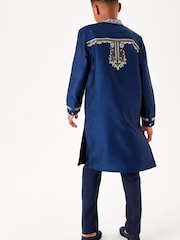 Navy Blue & Gold Regular Length Embroidered Boys Kurta (3-16yrs) - Image 3 of 12
