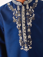 Navy Blue & Gold Regular Length Embroidered Boys Kurta (3-16yrs) - Image 4 of 12
