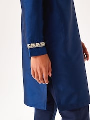 Navy Blue & Gold Regular Length Embroidered Boys Kurta (3-16yrs) - Image 5 of 12