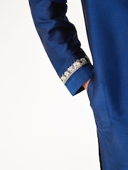 Navy Blue & Gold Regular Length Embroidered Boys Kurta (3-16yrs) - Image 6 of 12