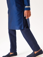 Navy Blue & Gold Regular Length Embroidered Boys Kurta (3-16yrs) - Image 8 of 12