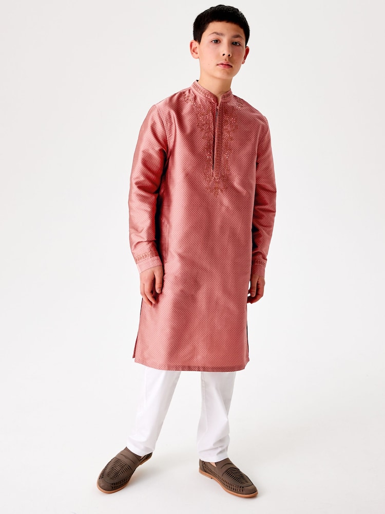 Pink Regular Length Embroidered Boys Kurta (3-16yrs) - Image 1 of 10