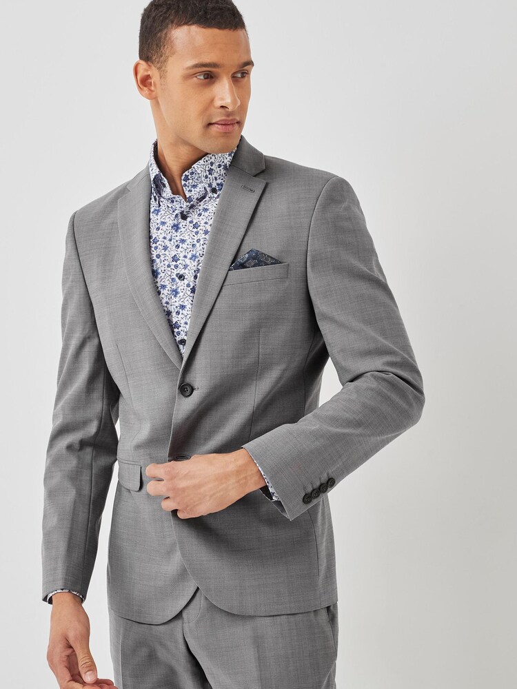 Jasnoszary - Garnitur z elastycznej tkaniny z domieszką wełny: marynarka - Obraz 1 z 10