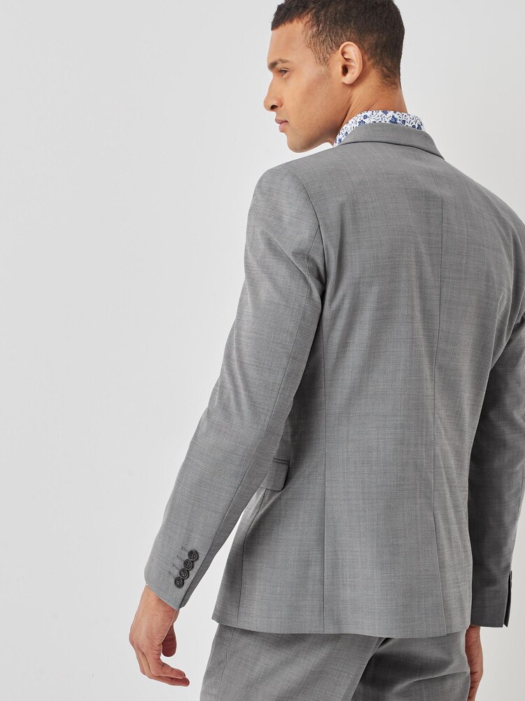 Jasnoszary - Garnitur z elastycznej tkaniny z domieszką wełny: marynarka - Obraz 2 z 10