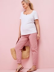 Pink Denim Maternity Over-the-Bump Mom Jeans - Image 1 of 6