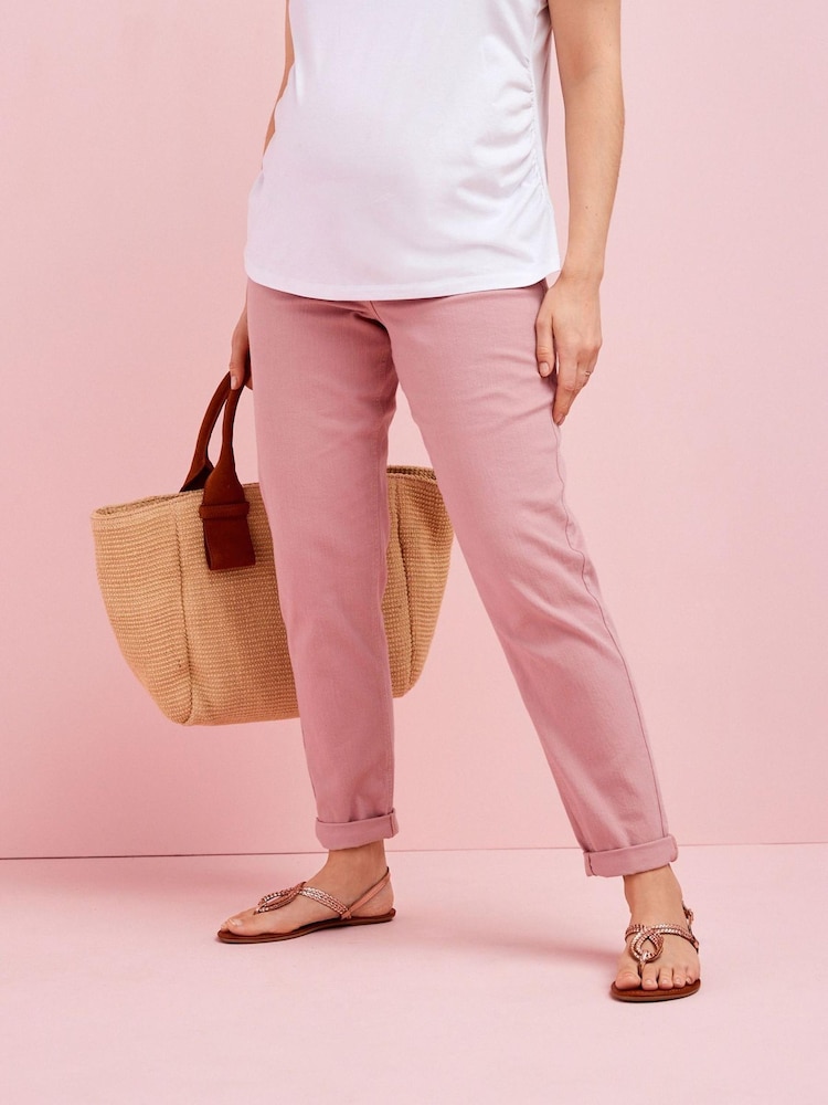 Pink Denim Maternity Over-the-Bump Mom Jeans - Image 2 of 6