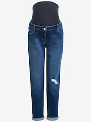 Dark Blue Denim Maternity Over the Bump Boyfriend Jeans - Image 1 of 3