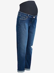 Dark Blue Denim Maternity Over the Bump Boyfriend Jeans - Image 2 of 3