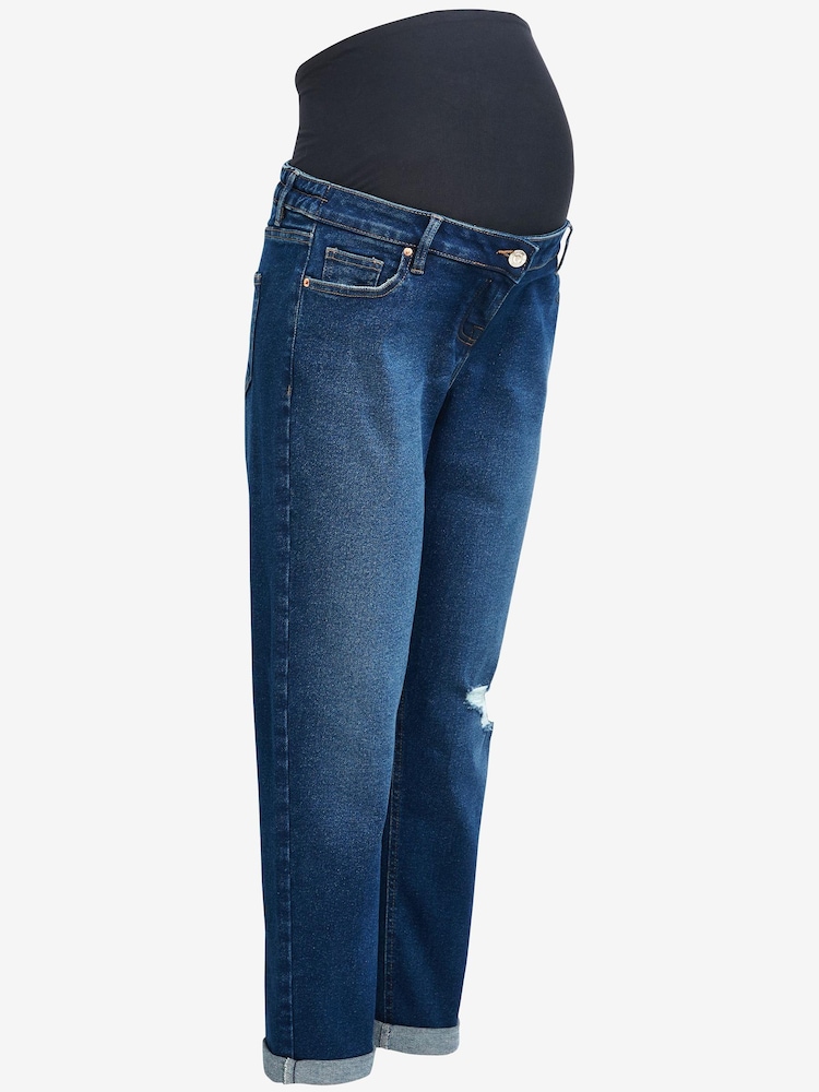 Dark Blue Denim Maternity Over the Bump Boyfriend Jeans - Image 2 of 3