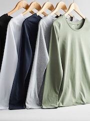 Noir/Blanc/Gris/Bleu/Vert - 100% Coton Manches longues Hauts 5 Lot - Image 1 of 14