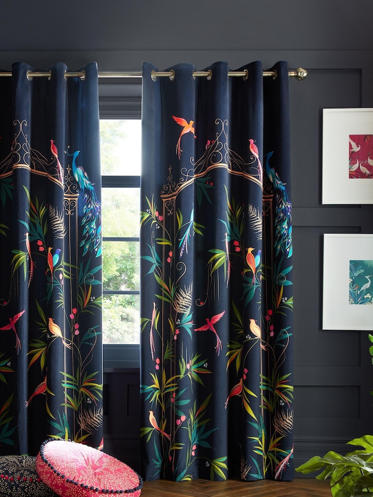 Sara Miller Blue Enchanted Gate Eyelet Curtains - Image 1 of 3