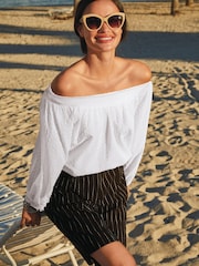 White Half Sleeve Textured Top - Image 1 of 2