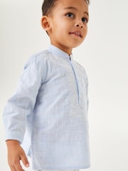 Blue Shirt Length Embroidered Boys Kurta (3mths-7yrs) - Image 4 of 9