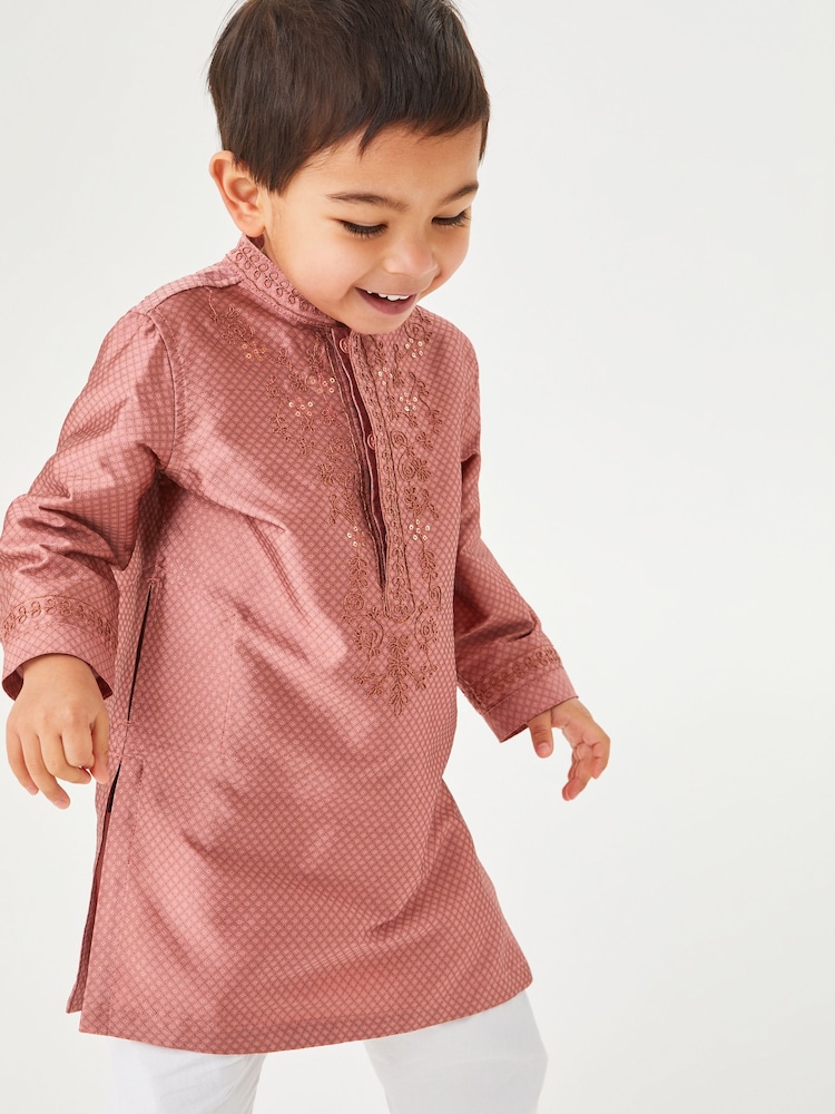 Pink Regular Length Embroidered Boys Kurta (3mths-7yrs) - Image 2 of 6