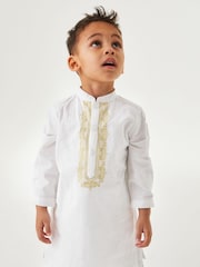 White/Gold Regular Length Embroidered Boys Kurta (3mths-7yrs) - Image 2 of 8