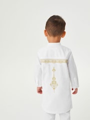 White/Gold Regular Length Embroidered Boys Kurta (3mths-7yrs) - Image 3 of 8