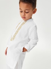 White/Gold Regular Length Embroidered Boys Kurta (3mths-7yrs) - Image 4 of 8