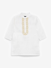 White/Gold Regular Length Embroidered Boys Kurta (3mths-7yrs) - Image 6 of 8