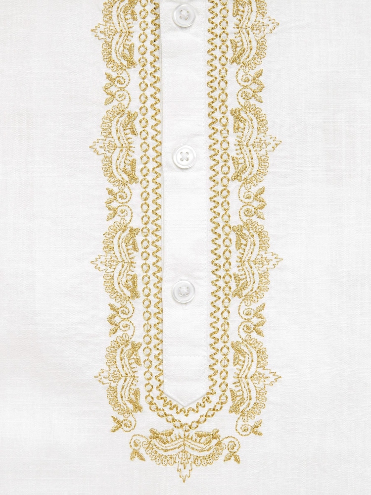 White/Gold Regular Length Embroidered Boys Kurta (3mths-7yrs) - Image 8 of 8
