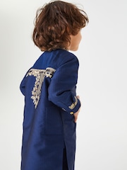 Blue/Gold Regular Length Embroidered Boys Kurta (3mths-7yrs) - Image 2 of 7