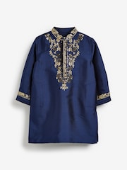 Blue/Gold Regular Length Embroidered Boys Kurta (3mths-7yrs) - Image 5 of 7