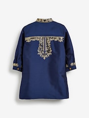 Blue/Gold Regular Length Embroidered Boys Kurta (3mths-7yrs) - Image 6 of 7