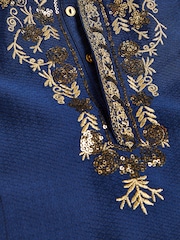 Blue/Gold Regular Length Embroidered Boys Kurta (3mths-7yrs) - Image 7 of 7