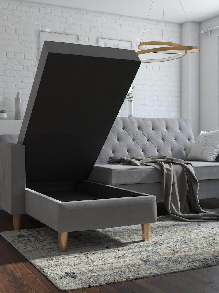 CosmoLiving Grey Liberty Velvet Sectional Sofa Bed - Image 2 of 4