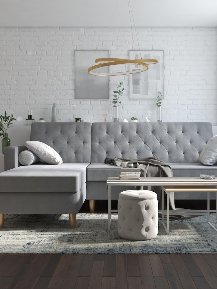 CosmoLiving Grey Liberty Velvet Sectional Sofa Bed - Image 4 of 4