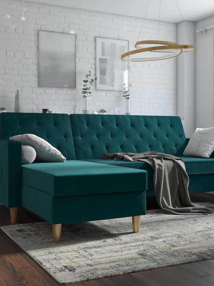CosmoLiving Green Liberty Sectional Velvet Futon - Image 1 of 4