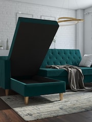 CosmoLiving Green Liberty Sectional Velvet Futon - Image 2 of 4