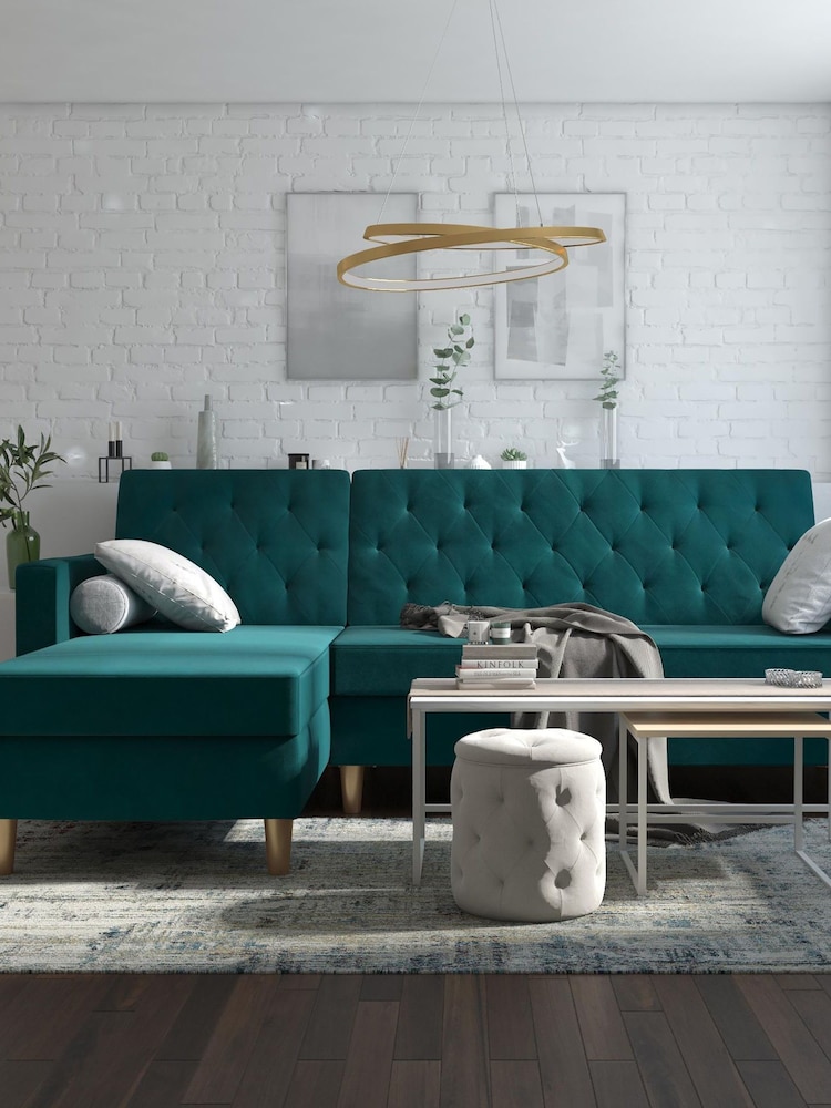 CosmoLiving Green Liberty Sectional Velvet Futon - Image 4 of 4