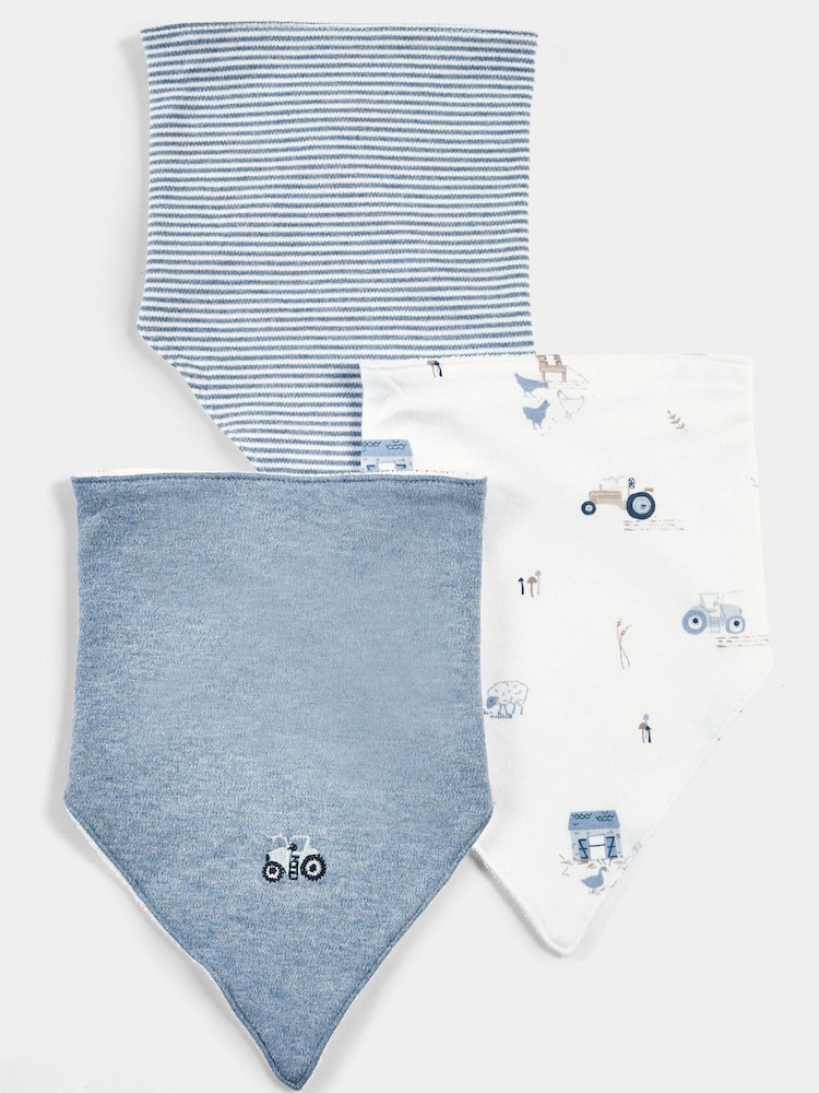 Mamas & Papas Blue 100% Cotton Printed Bibs 3 Pack - Image 1 of 1