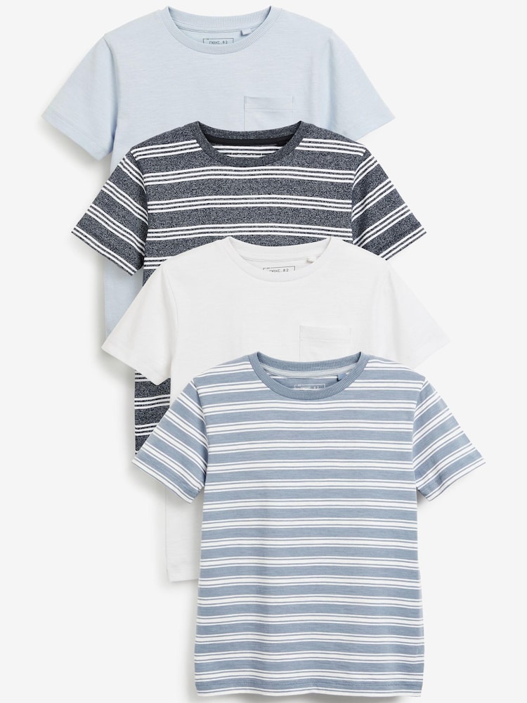 Blues 4 Pack Short Sleeve Textured Stripe T-Shirts (3-16yrs) - Image 1 of 7